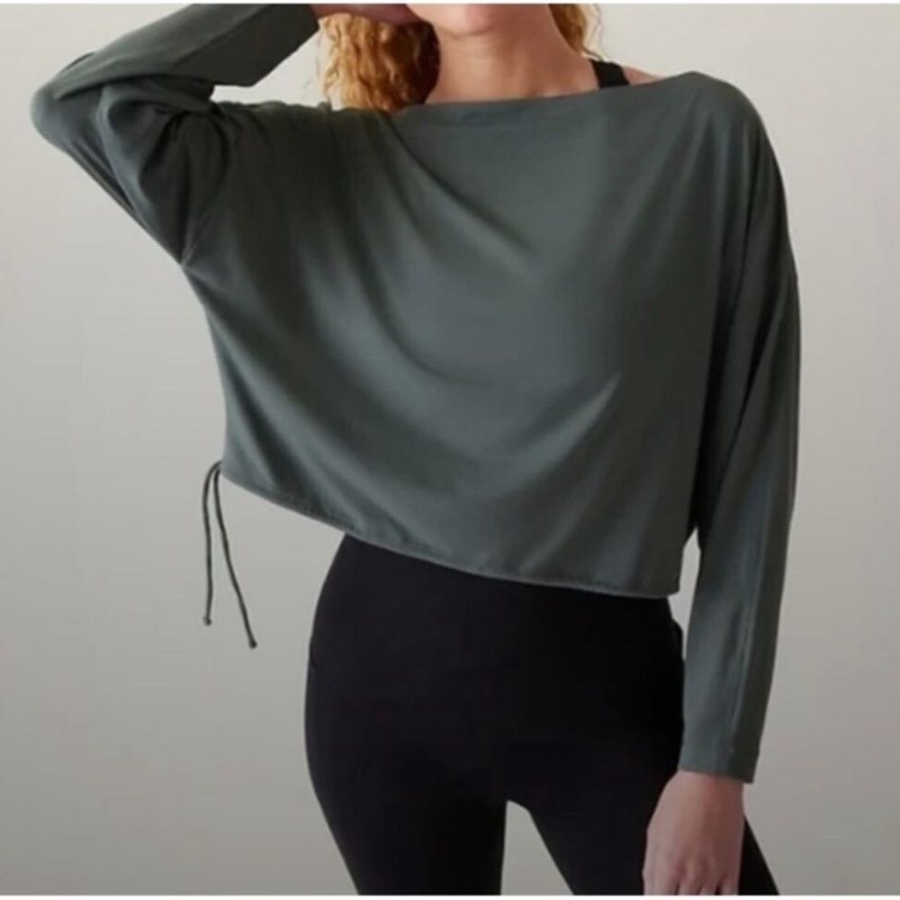 Athleta Plus Size 3X Cool Down Top Green-ish Gray Cropped Casual Shirt
